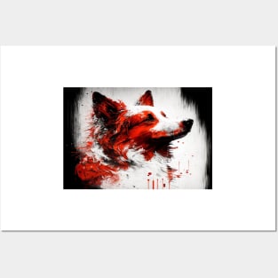 Abstract Splash Painting Of A Dog In Black And Red Colours Posters and Art